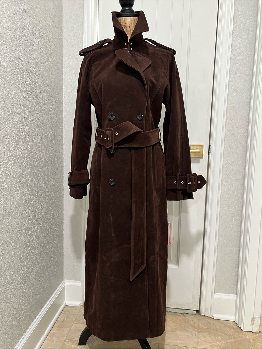 Avec Les Filles Dark Brown Suede Trench Coat with Belt